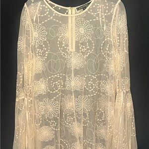 Love Stitch Soft Pink Lace Blouse with Bell Sleeves